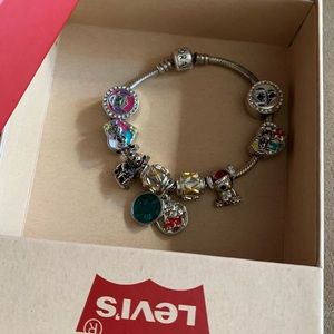 Pandora Snake Bracelet w/ 9 NEW Disney Lilo & Stitch Theme Charms